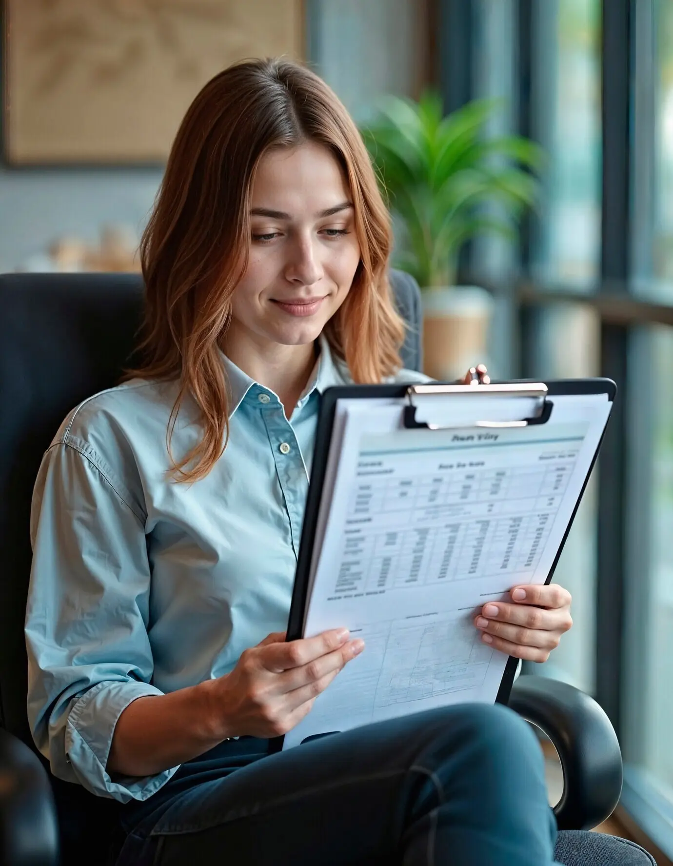 Деловая женщина рассматривает отчёт.